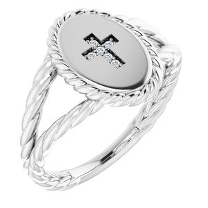 Ladies Natural Diamond Cross Ring (I1, G-H) — Sterling Silver