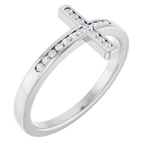 Ladies Natural Diamond Sideways Cross Ring (I1, G-H) — Sterling Silver