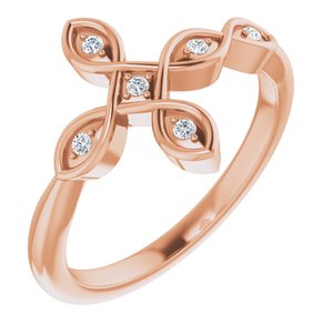 Ladies Natural Diamond Sideways Cross Ring (I1, G-H) — 14K Rose Gold
