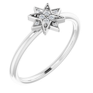 Ladies Natural Diamond Star Ring (I1, G-H) — 14K White Gold