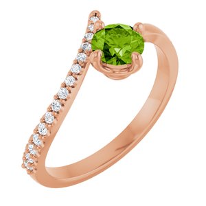 Ladies Natural Peridot Natural Diamond Bypass Ring (I1, G-H) — 14K Rose Gold