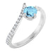 Ladies Natural Aquamarine Natural Diamond Bypass Ring (I1, G-H) — Sterling Silver