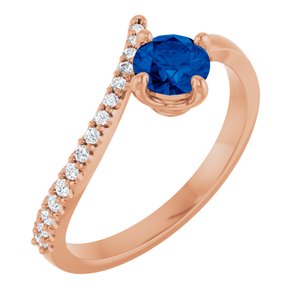 Ladies Natural Blue Sapphire Natural Diamond Bypass Ring (I1, G-H) — 14K Rose Gold