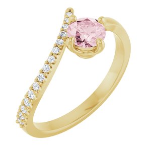 Ladies Natural Pink Morganite Natural Diamond Bypass Ring (I1, G-H) — 14K Yellow Gold