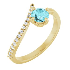 Ladies Natural Blue Zircon Natural Diamond Bypass Ring (I1, G-H) — 14K Yellow Gold