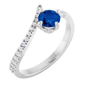 Ladies Natural Blue Sapphire Natural Diamond Bypass Ring (I1, G-H) — Sterling Silver