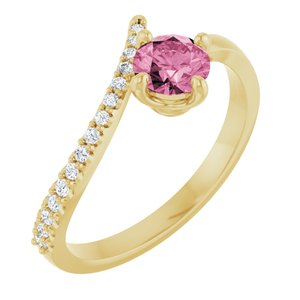 Ladies Natural Pink Tourmaline Natural Diamond Bypass Ring (I1, G-H) — 14K Yellow Gold