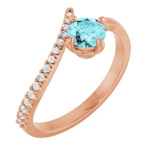 Ladies Natural Blue Zircon Natural Diamond Bypass Ring (I1, G-H) — 14K Rose Gold