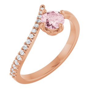 Ladies Natural Pink Morganite Natural Diamond Bypass Ring (I1, G-H) — 14K Rose Gold