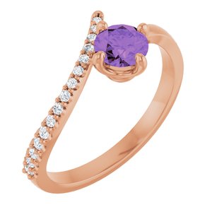 Ladies Natural Amethyst Natural Diamond Bypass Ring (I1, G-H) — 14K Rose Gold