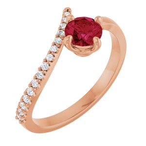 Ladies Natural Ruby Natural Diamond Bypass Ring (I1, G-H) — 14K Rose Gold