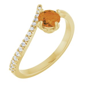 Ladies Natural Citrine Natural Diamond Bypass Ring (I1, G-H) — 14K Yellow Gold