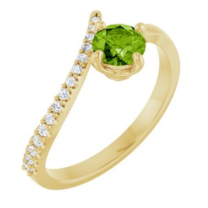 Ladies Natural Peridot Natural Diamond Bypass Ring (I1, G-H) — 14K Yellow Gold