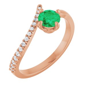 Ladies Natural Emerald Natural Diamond Bypass Ring (I1, G-H) — 14K Rose Gold