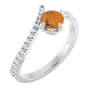 Ladies Natural Citrine Natural Diamond Bypass Ring (I1, G-H) — Sterling Silver
