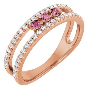 Ladies Natural Pink Tourmaline Natural Diamond Ring (I1, G-H) — 14K Rose Gold