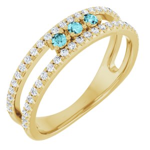 Ladies Natural Blue Zircon Natural Diamond Ring (I1, G-H) — 14K Yellow Gold