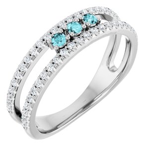 Ladies Natural Blue Zircon Natural Diamond Ring (SI2-SI3, G-H) — Platinum