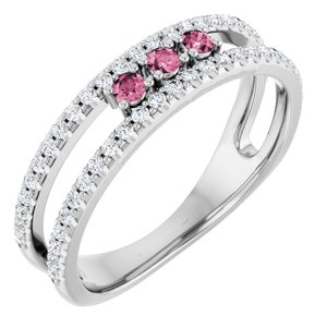 Ladies Natural Pink Tourmaline Natural Diamond Ring (I1, G-H) — Sterling Silver