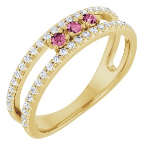 Ladies Natural Pink Tourmaline Natural Diamond Ring (I1, G-H) — 14K Yellow Gold