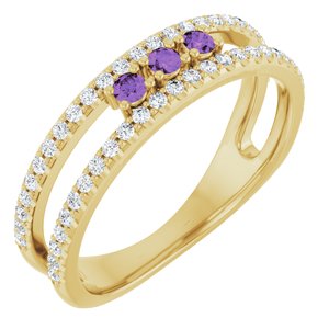 Ladies Natural Amethyst Natural Diamond Ring (I1, G-H) — 14K Yellow Gold