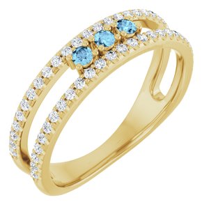 Ladies Natural Aquamarine Natural Diamond Ring (I1, G-H) — 14K Yellow Gold