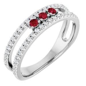 Ladies Natural Ruby Natural Diamond Ring (I1, G-H) — Sterling Silver