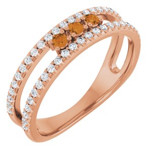 Ladies Natural Citrine Natural Diamond Ring (I1, G-H) — 14K Rose Gold