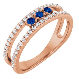 Ladies Natural Blue Sapphire Natural Diamond Ring (I1, G-H) — 14K Rose Gold