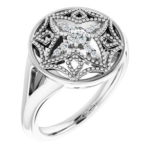Ladies Natural Diamond Vintage-Inspired Ring (I1, G-H) — Sterling Silver