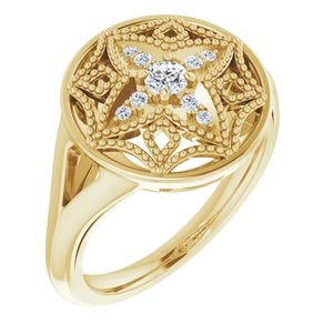 Ladies Natural Diamond Vintage-Inspired Ring (I1, G-H) — 14K Yellow Gold