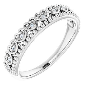 Ladies Natural Diamond Stackable Beaded Heart Ring (I1, G-H) — Sterling Silver