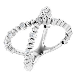 Ladies Natural Diamond Beaded Negative Space Ring (I1, G-H) — Sterling Silver