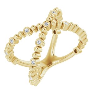 Ladies Natural Diamond Beaded Negative Space Ring (I1, G-H) — 14K Yellow Gold