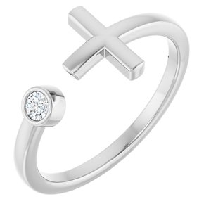 Ladies Natural Diamond Negative Space Cross Ring (I1, G-H) — Sterling Silver