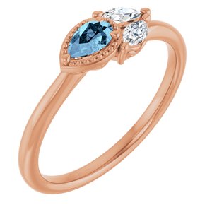 Ladies Natural Aquamarine Natural Diamond Ring (I1, G-H) — 14K Rose Gold