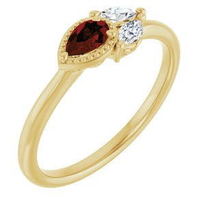 Ladies Natural Mozambique Garnet Natural Diamond Ring (I1, G-H) — 14K Yellow Gold