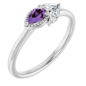 Ladies Natural Amethyst Natural Diamond Ring (I1, G-H) — Sterling Silver