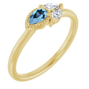Ladies Natural Aquamarine Natural Diamond Ring (I1, G-H) — 14K Yellow Gold