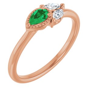 Ladies Natural Emerald Natural Diamond Ring (I1, G-H) — 14K Rose Gold