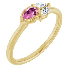 Ladies Natural Pink Sapphire Natural Diamond Ring (I1, G-H) — 14K Yellow Gold