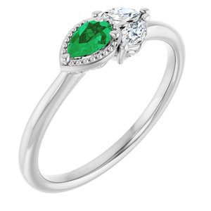 Ladies Natural Emerald Natural Diamond Ring (I1, G-H) — Sterling Silver