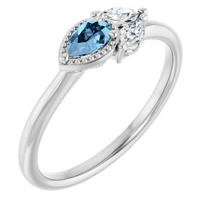Ladies Natural Aquamarine Natural Diamond Ring (I1, G-H) — Sterling Silver