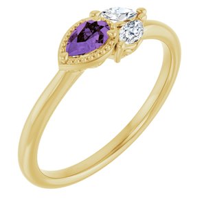 Ladies Natural Amethyst Natural Diamond Ring (I1, G-H) — 14K Yellow Gold