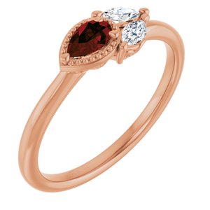 Ladies Natural Mozambique Garnet Natural Diamond Ring (I1, G-H) — 14K Rose Gold