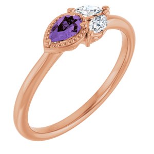Ladies Natural Amethyst Natural Diamond Ring (I1, G-H) — 14K Rose Gold
