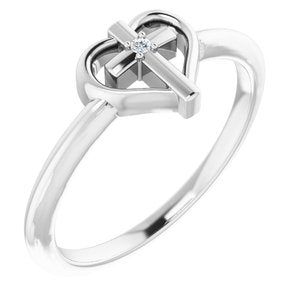 Ladies Natural Diamond Cross Heart Ring (SI2-SI3, G-H) — Platinum