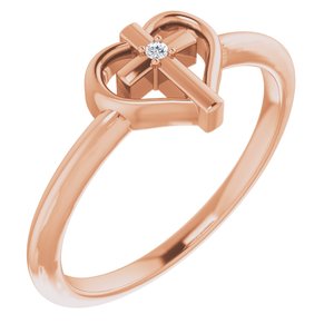 Ladies Natural Diamond Cross Heart Ring (I1, G-H) — 14K Rose Gold