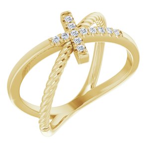 Ladies Natural Diamond Cross Rope Ring (SI2, G-H) — 14K Yellow Gold