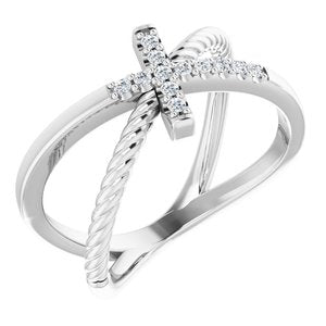 Ladies Natural Diamond Cross Rope Ring (SI2, G-H) — Sterling Silver